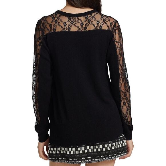 Ramy Brooke Lindsay Sweater Size L Black Lace Cashmere Blend Party Romantic - Picture 7 of 16